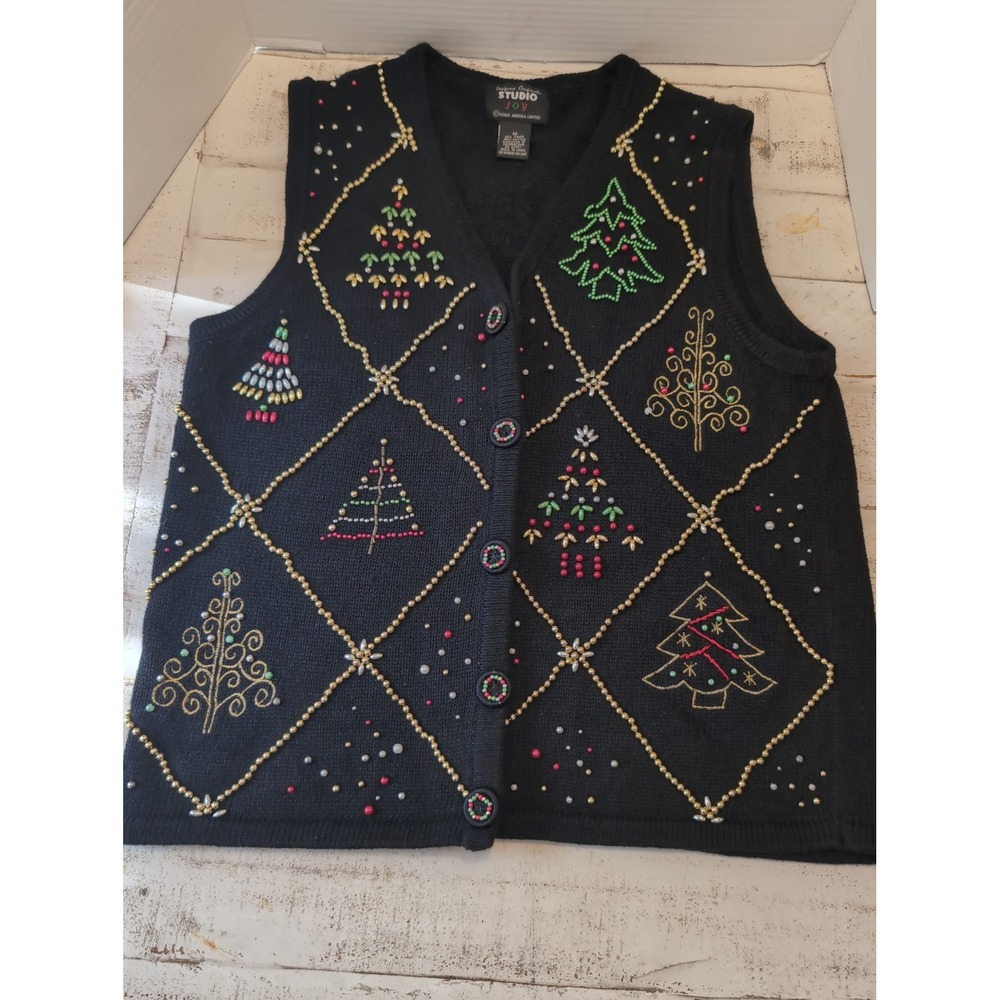 Vintage Designers Originals Studio Joy Christmas Sweater Vest Women Medium